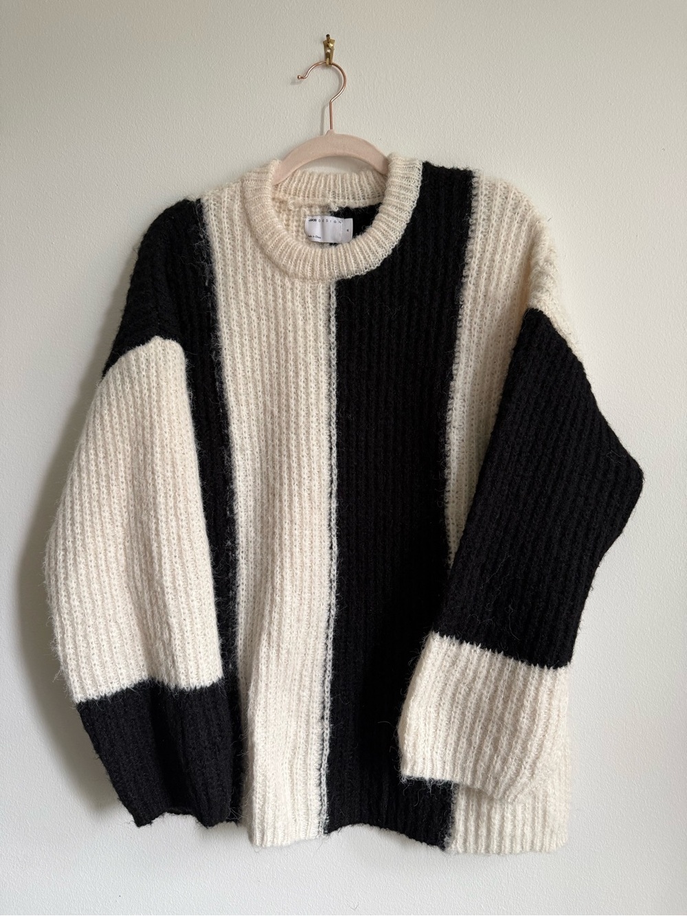 ASOS Design sweater with vertical stripe pattern in black & white
